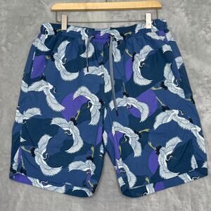 Saxx Cannonball 2N1 Swim Trunks Mens Large Blue Crane Bird Bathing Suit Beach